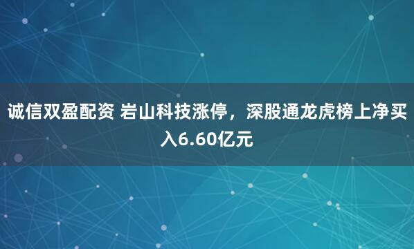 诚信双盈配资 岩山科技涨停，深股通龙虎榜上净买入6.60亿元
